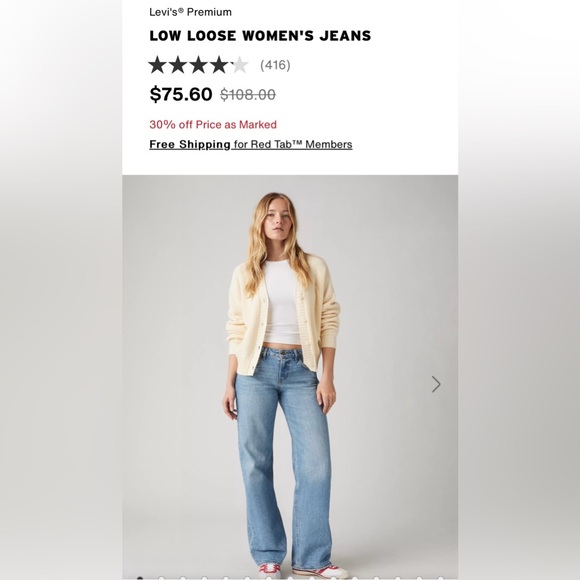 Like new, worn once levi’s premium low loose jeans in color good grades sz 23 - Picture 1 of 14